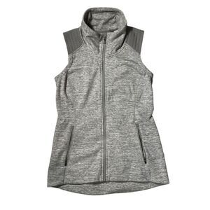 Athleta gray fleece lined zip vest S heather stretch athletic layering pockets